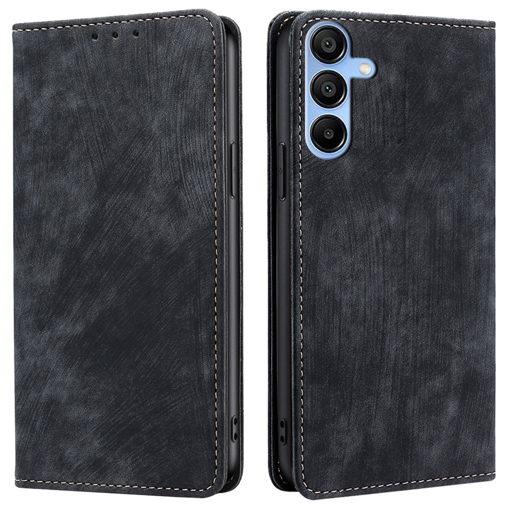 For Samsung Galaxy A15 4G / A15 5G Leather Case RFID Blocking Stand Mobile Phone Cover - Black