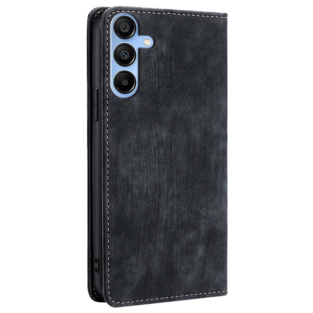 For Samsung Galaxy A15 4G / A15 5G Leather Case RFID Blocking Stand Mobile Phone Cover - Black