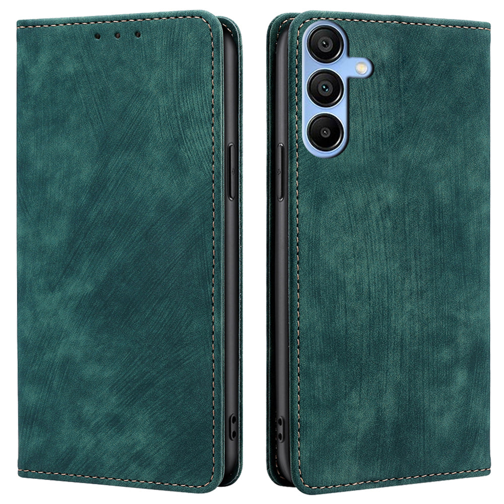 For Samsung Galaxy A15 4G / A15 5G Leather Case RFID Blocking Stand Mobile Phone Cover - Black