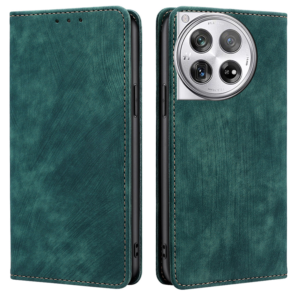 For OnePlus 12 5G Magnetic Case PU Leather Stand Wallet RFID Blocking Phone Protector - Blue
