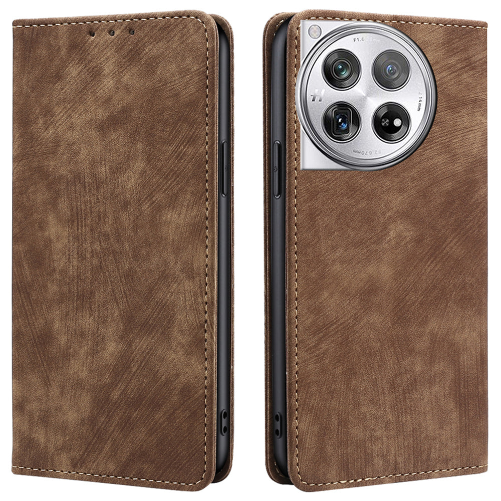 For OnePlus 12 5G Magnetic Case PU Leather Stand Wallet RFID Blocking Phone Protector - Blue