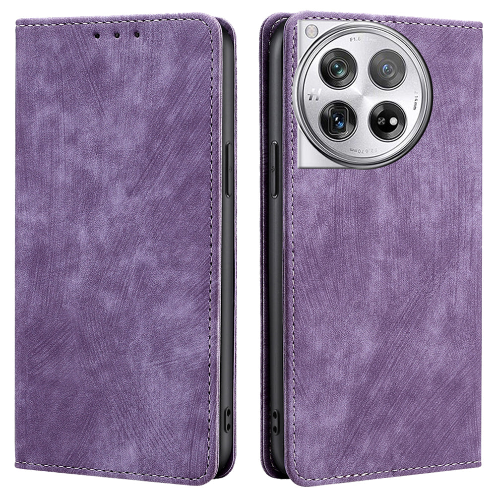 For OnePlus 12 5G Magnetic Case PU Leather Stand Wallet RFID Blocking Phone Protector - Blue