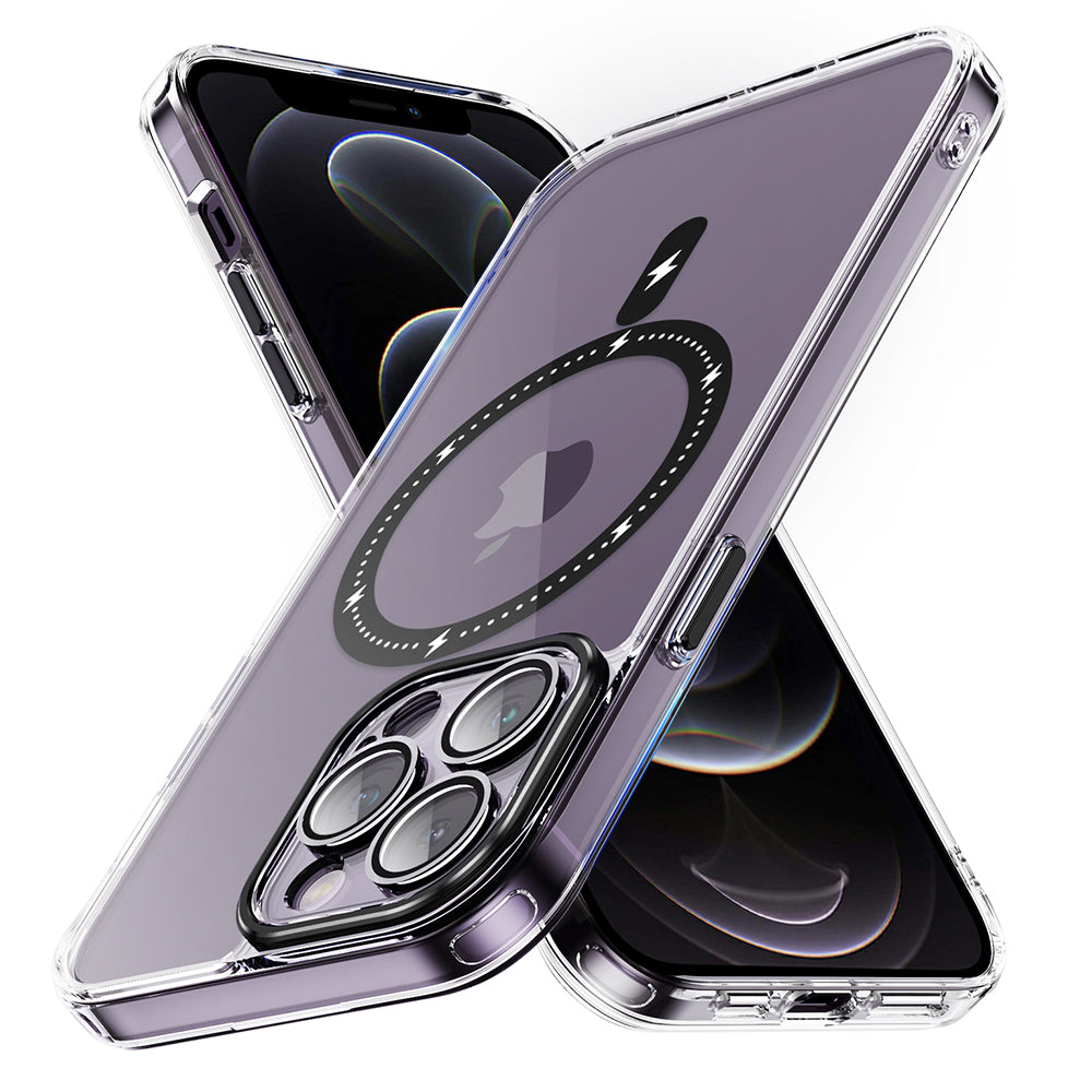 YSM Magnetic Case for iPhone 12 Pro Max Compatible with MagSafe Phone Cover with Metal Lens Cover - Transparent Black