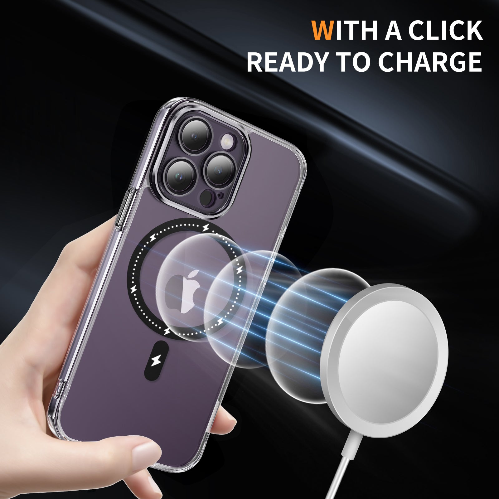 YSM Magnetic Case for iPhone 12 Pro Max Compatible with MagSafe Phone Cover with Metal Lens Cover - Transparent Black