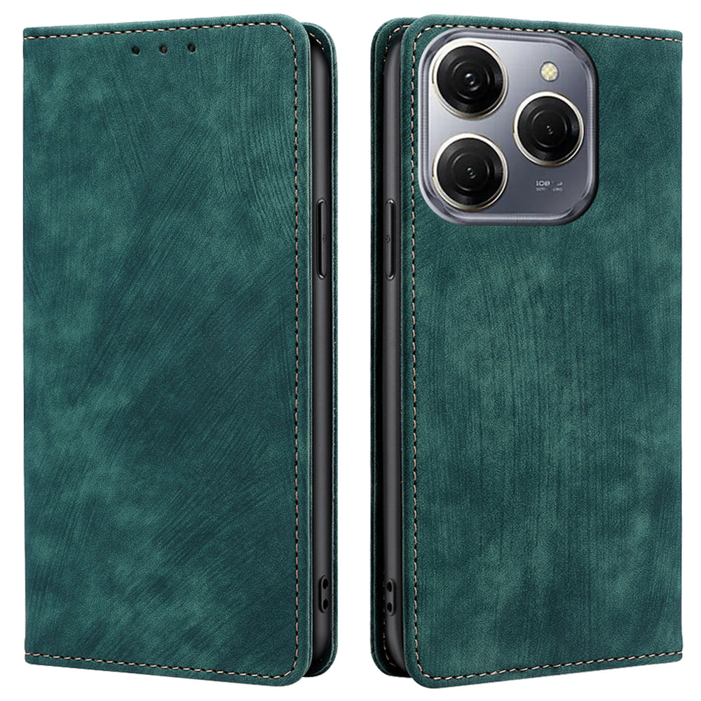 For Transsion Tecno Spark 20 Pro Case PU Leather Flip Stand Wallet Phone Cover with Magnetic Closure - Green