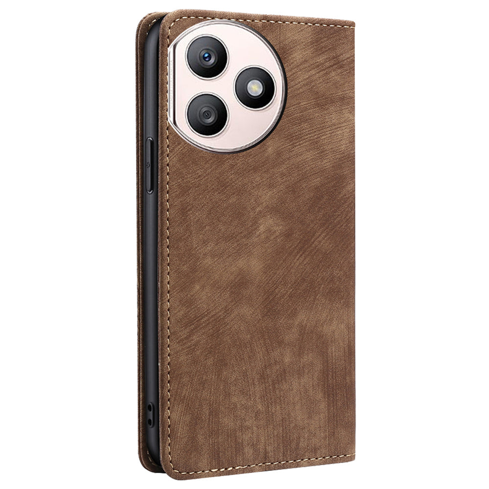 Wallet Case for Honor X50i+ 5G Cover RFID Blocking PU Leather Card Slots Phone Protector - Brown