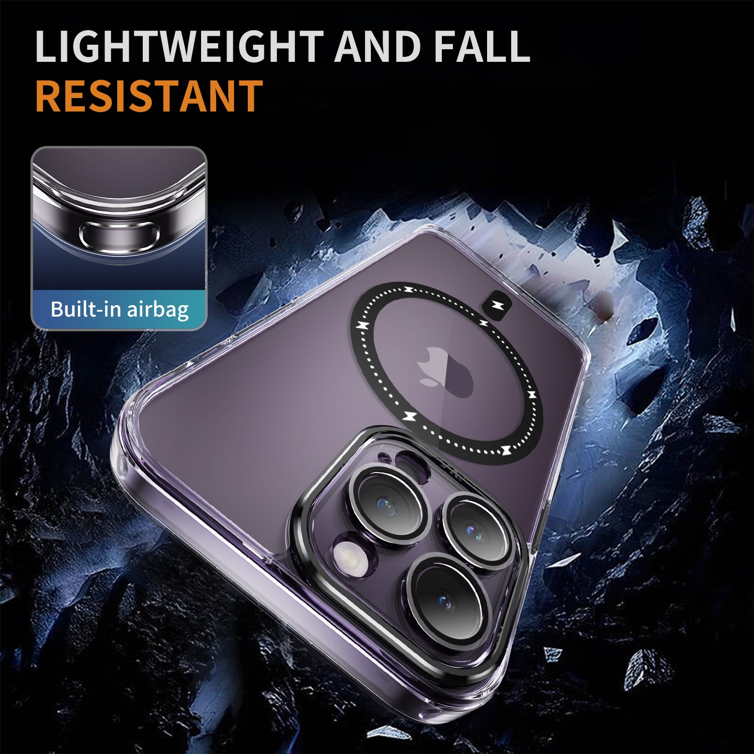 YSM For iPhone 12 Pro Clear Phone Case Anti-Scratch Magnetic Cover - Transparent Black