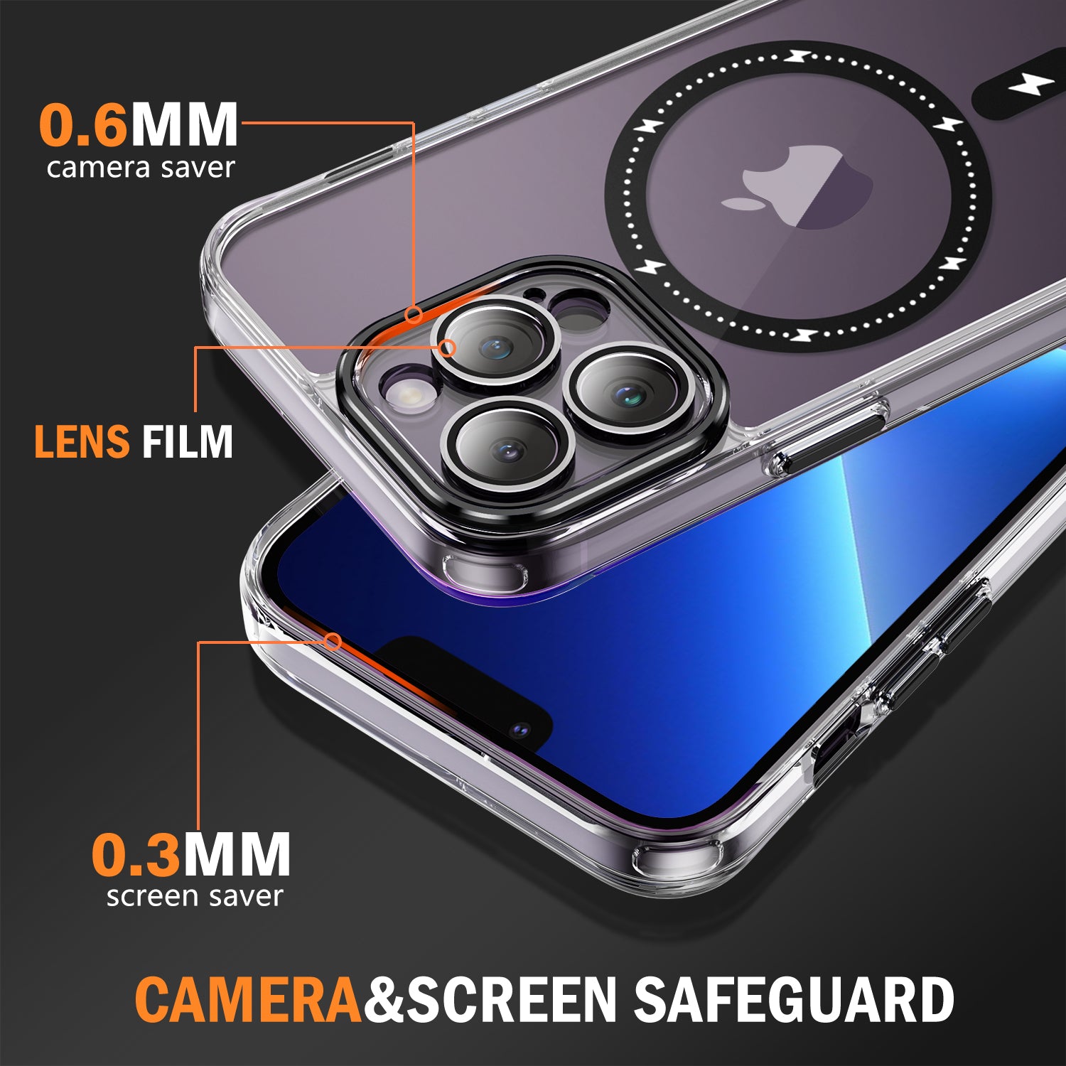 YSM For iPhone 12 Pro Clear Phone Case Anti-Scratch Magnetic Cover - Transparent Black