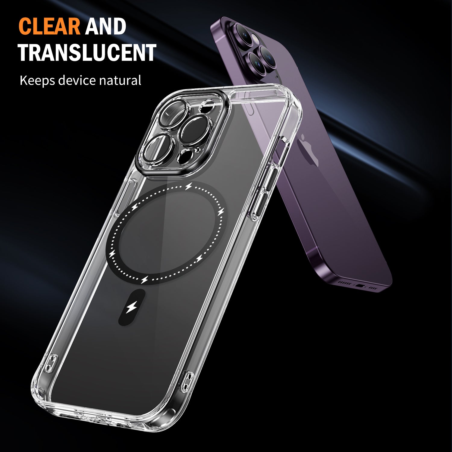 YSM For iPhone 12 Pro Clear Phone Case Anti-Scratch Magnetic Cover - Transparent Black