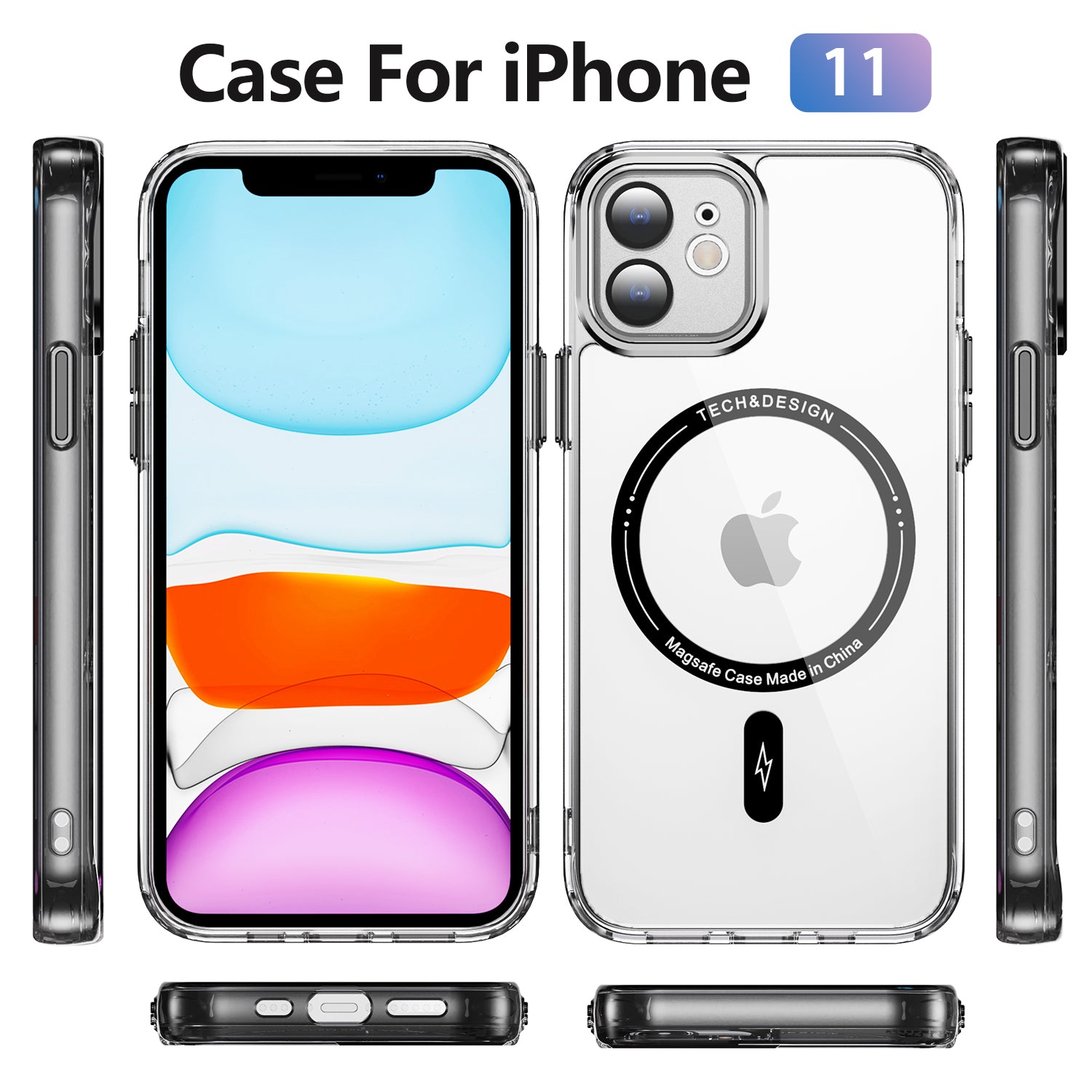 YSM Magnetic Case for iPhone 11 Compatible with MagSafe Shockproof Phone Cover - Transparent Black