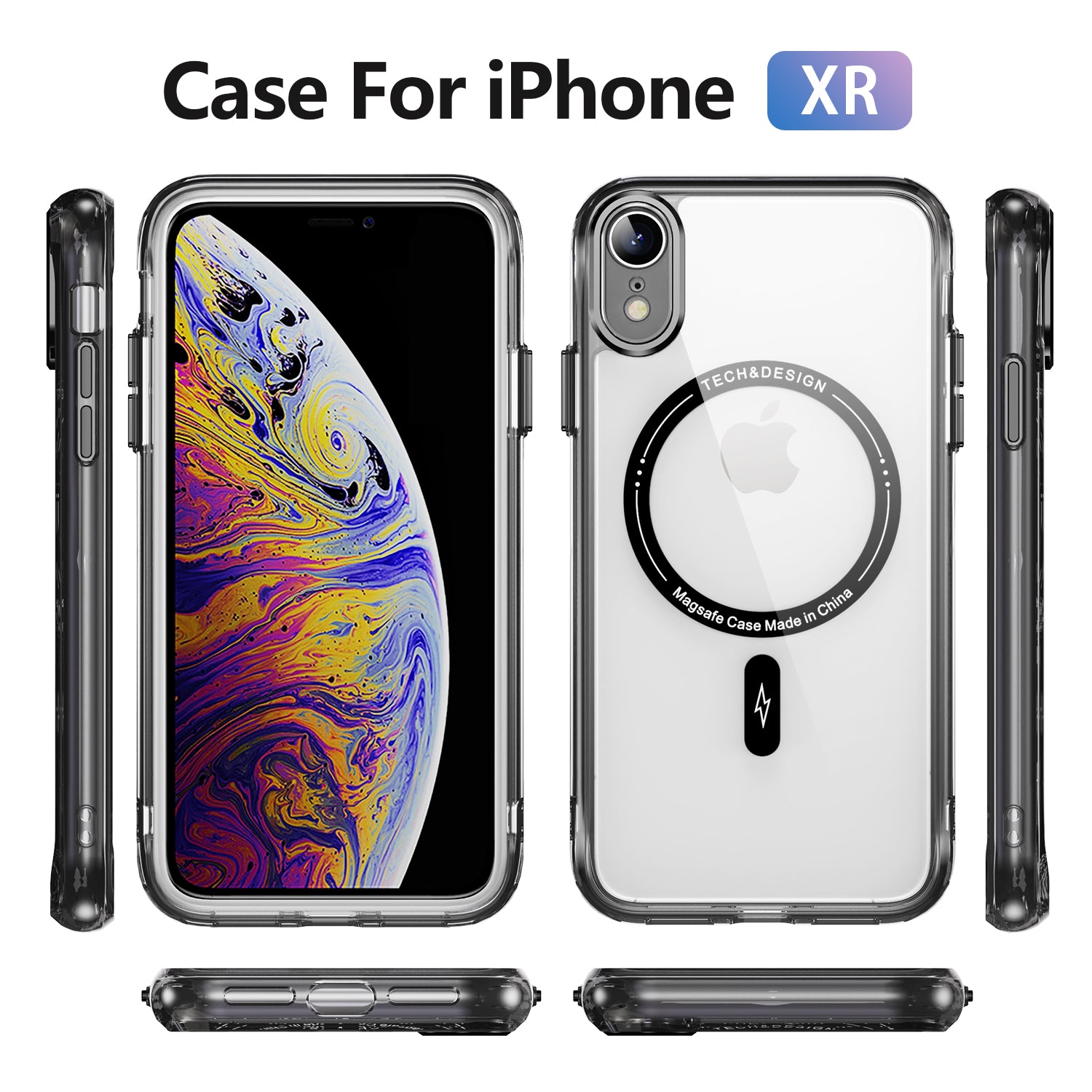 YSM Magnetic Phone Case for iPhone XR Compatible with MagSafe Camera Protection Cover - Transparent Black