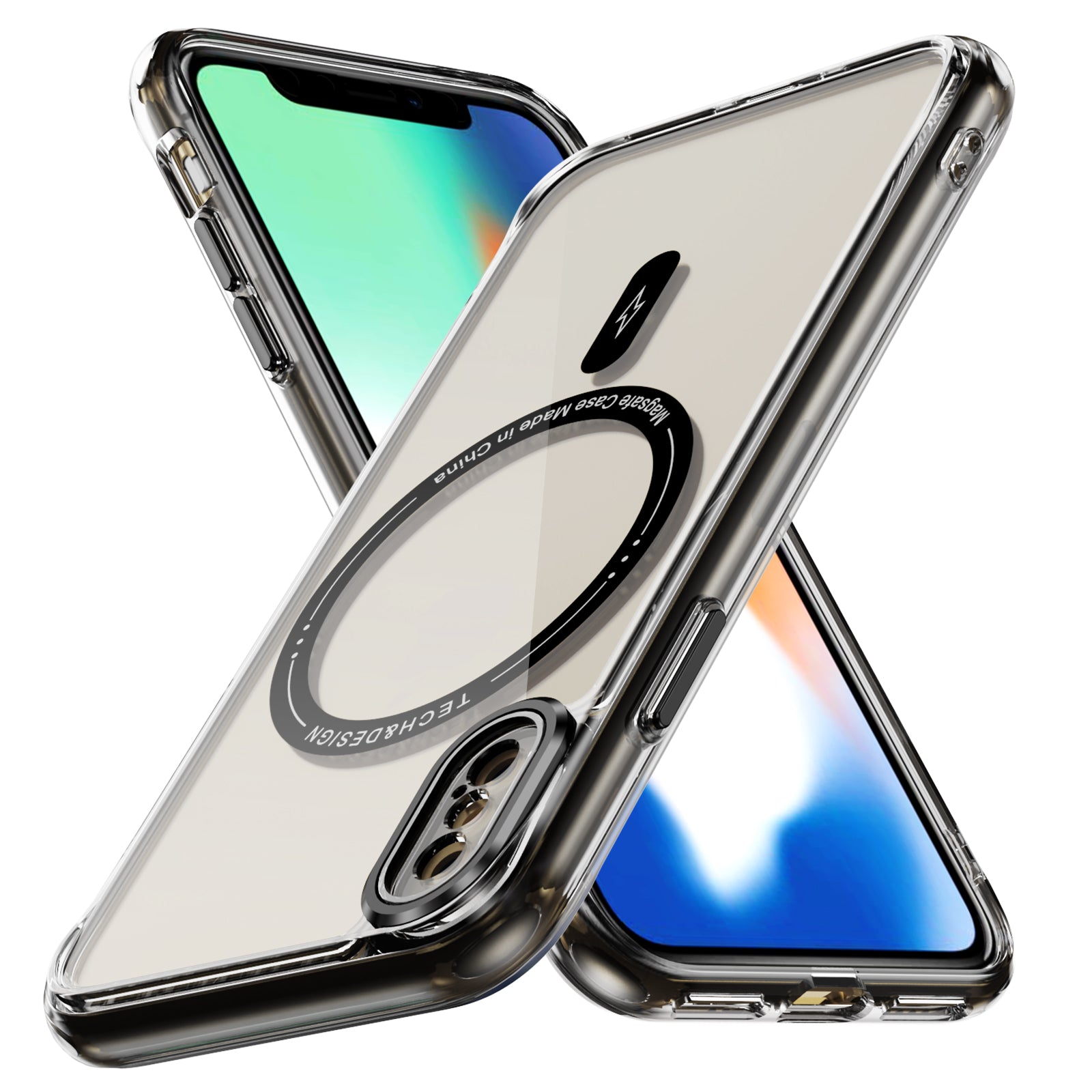 YSM Magnetic Case for iPhone X / XS TPU+Acrylic Phone Cover Airbag Corner - Transparent Black