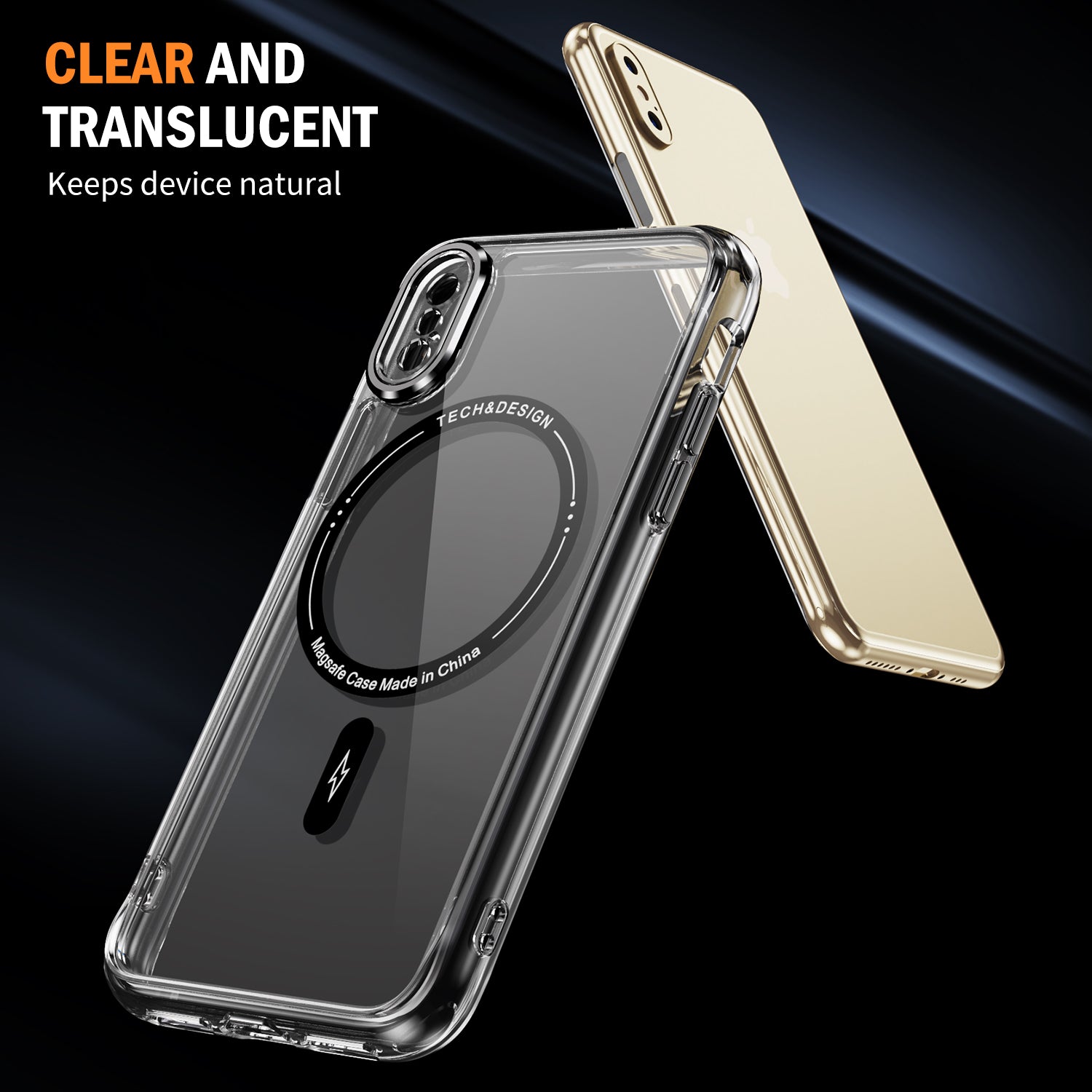 YSM Magnetic Case for iPhone X / XS TPU+Acrylic Phone Cover Airbag Corner - Transparent Black