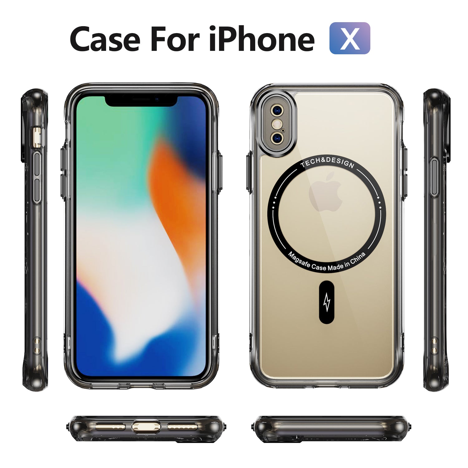 YSM Magnetic Case for iPhone X / XS TPU+Acrylic Phone Cover Airbag Corner - Transparent Black
