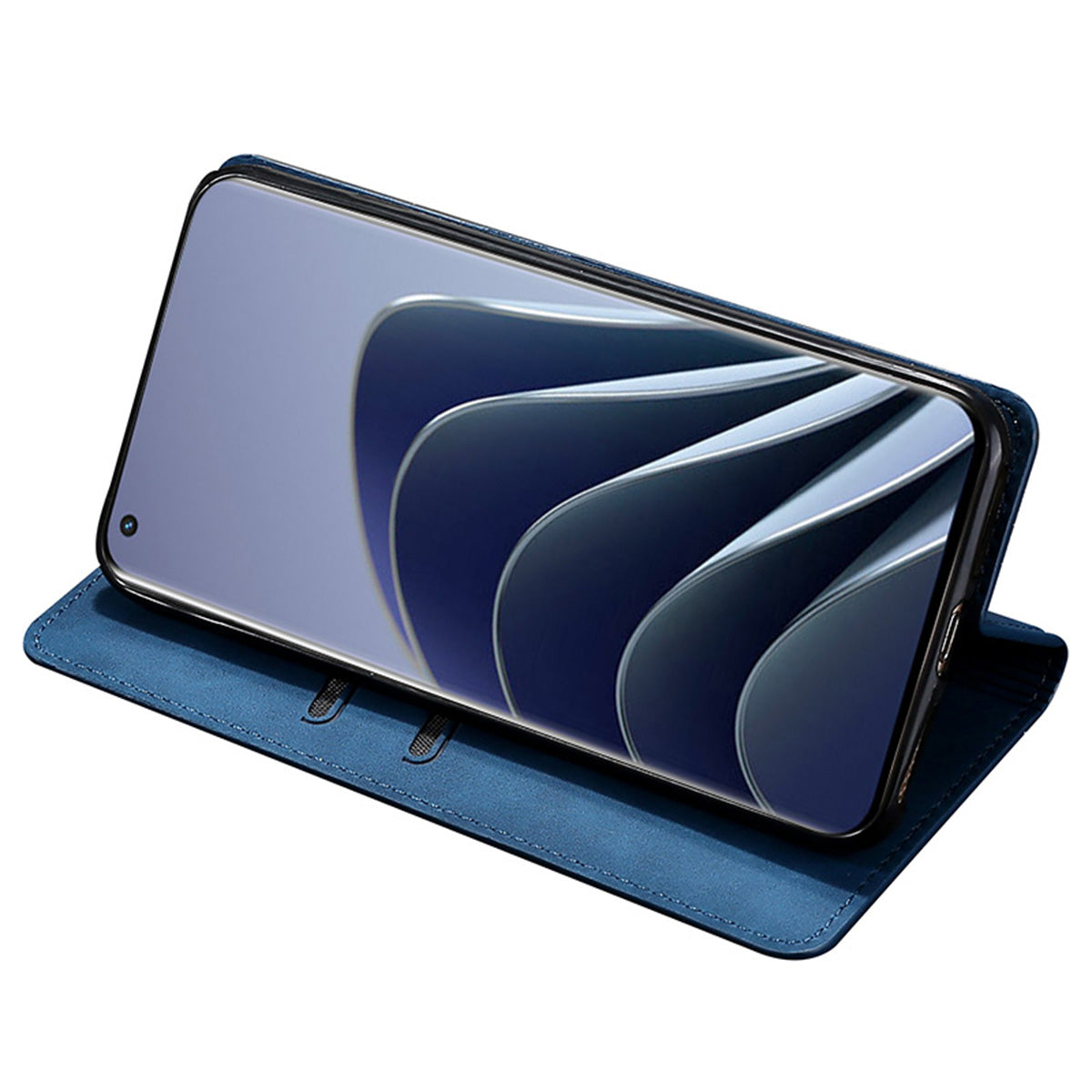 PU Leather Shell for OnePlus 12 5G Phone Case Stand Card Slots Cell Phone Cover - Blue