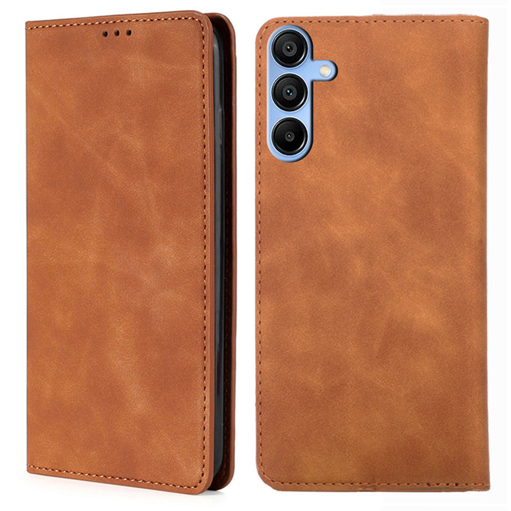 For Samsung Galaxy A15 5G / 4G Case PU Leather Stand Mobile Phone Cover with Card Slots - Light Brown