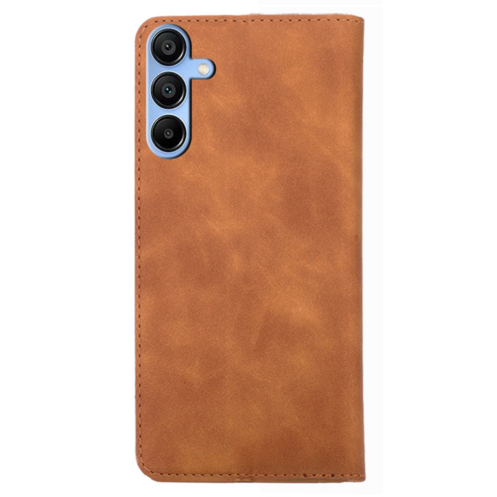For Samsung Galaxy A15 5G / 4G Case PU Leather Stand Mobile Phone Cover with Card Slots - Light Brown