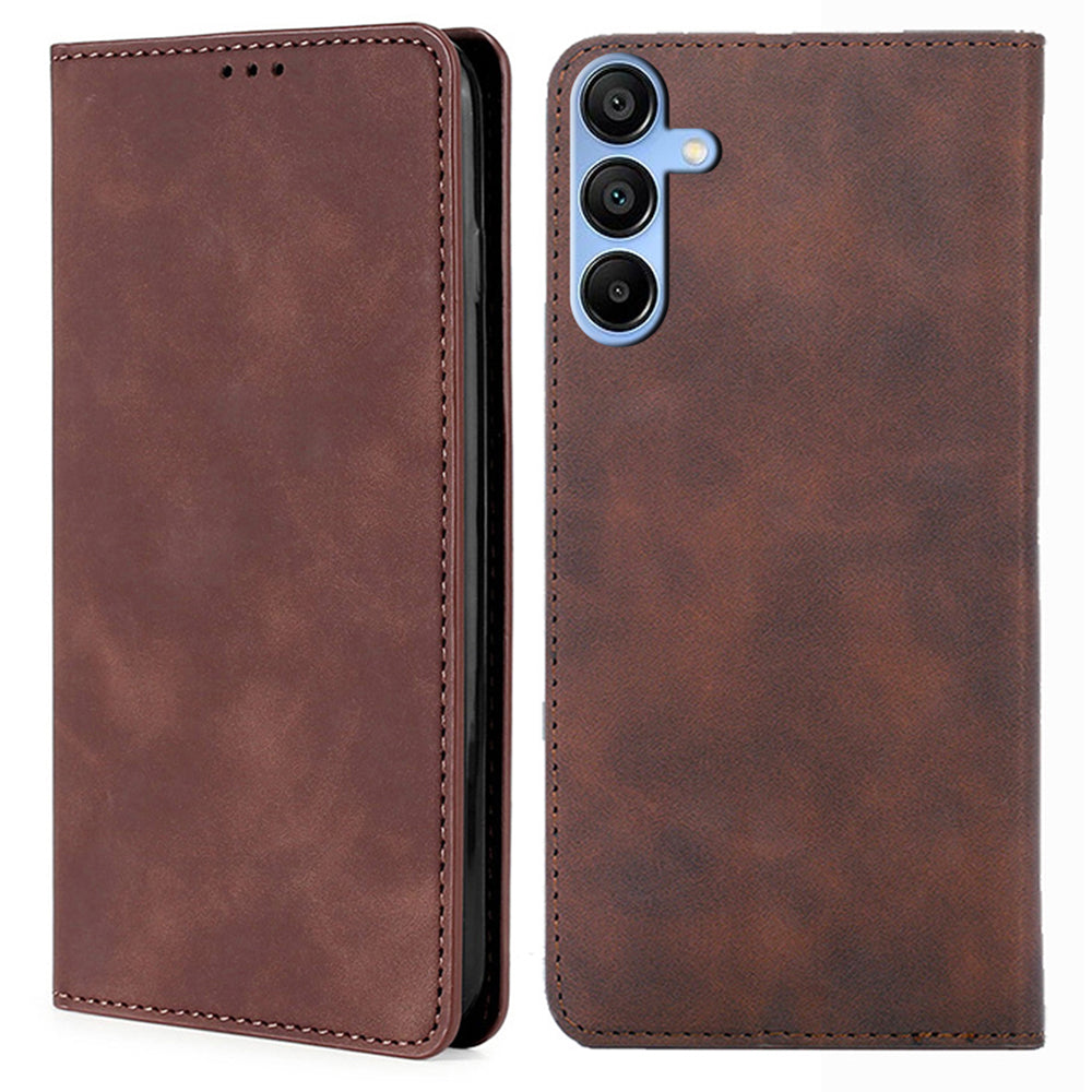 For Samsung Galaxy A15 5G / 4G Case PU Leather Stand Mobile Phone Cover with Card Slots - Light Brown