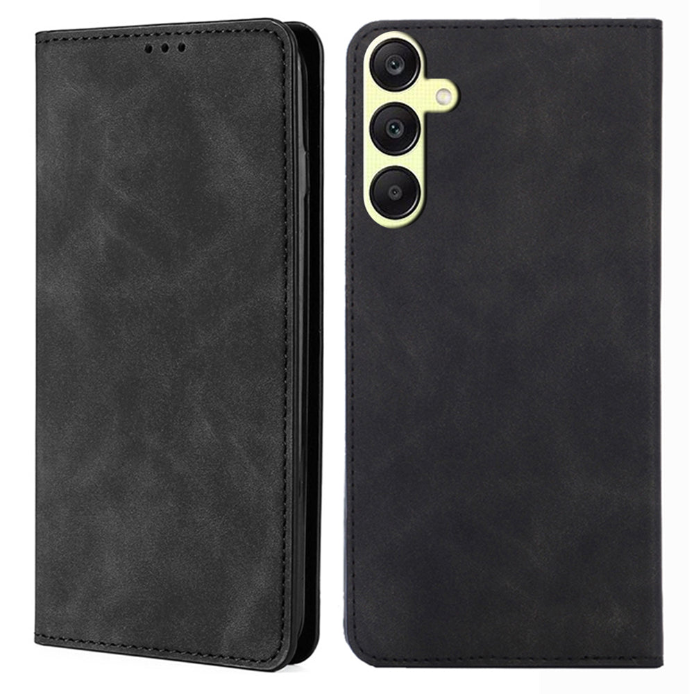For Samsung Galaxy A25 5G (Global) (161.0 x 76.5 x 8.3mm) Cell Phone Case Card Holder Leather Stand Cover - Black