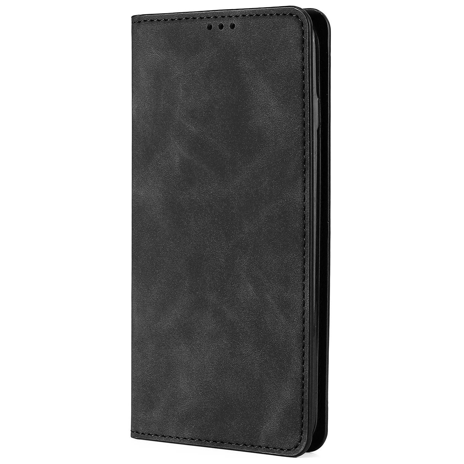 For Samsung Galaxy A25 5G (Global) (161.0 x 76.5 x 8.3mm) Cell Phone Case Card Holder Leather Stand Cover - Black