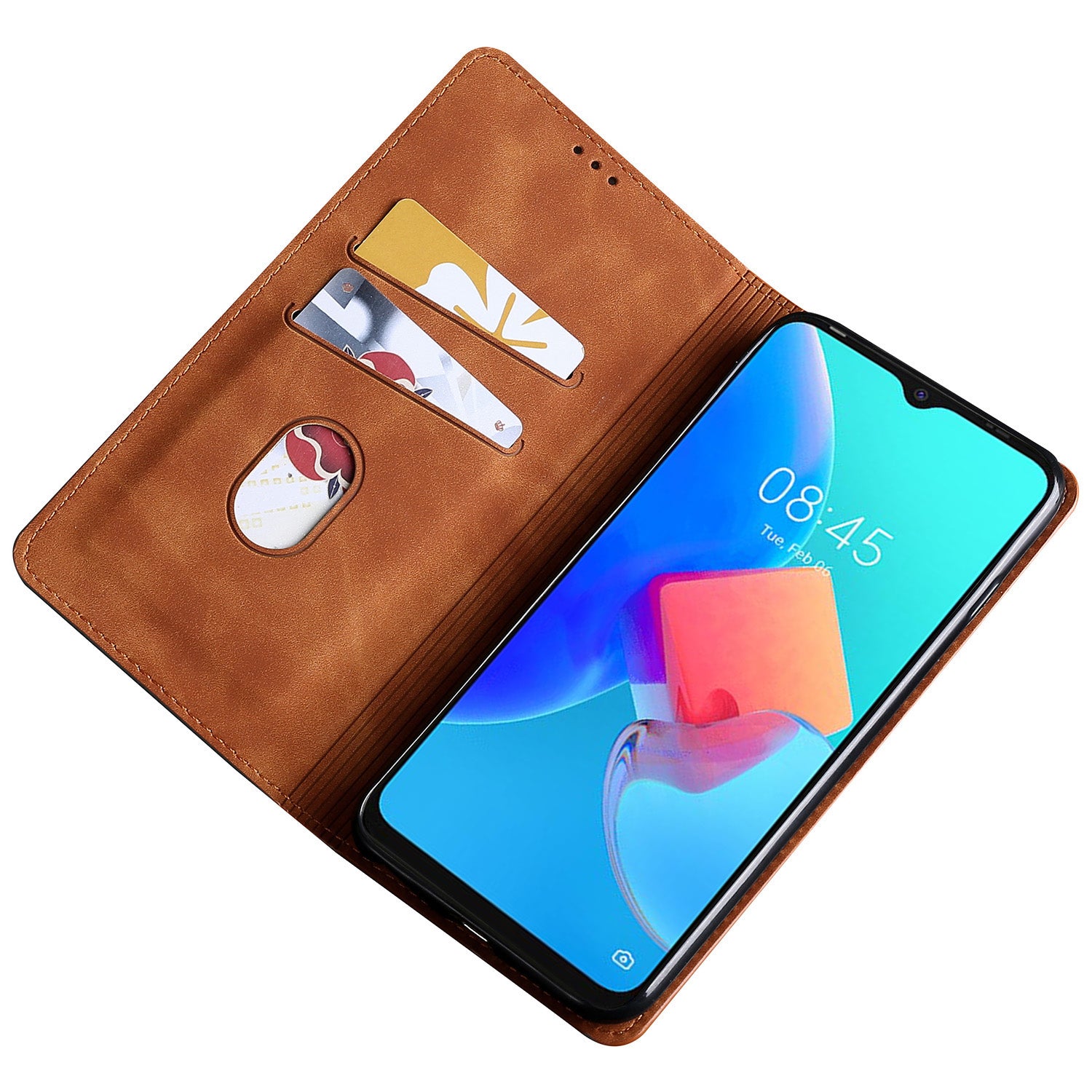 For Transsion Tecno Spark 20 Pro Case Anti-Scratch PU Leather Stand Card Slots Cell Phone Cover - Light Brown