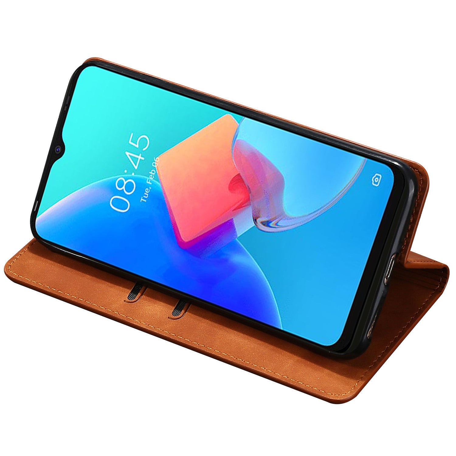 For Transsion Tecno Spark 20 Pro Case Anti-Scratch PU Leather Stand Card Slots Cell Phone Cover - Light Brown