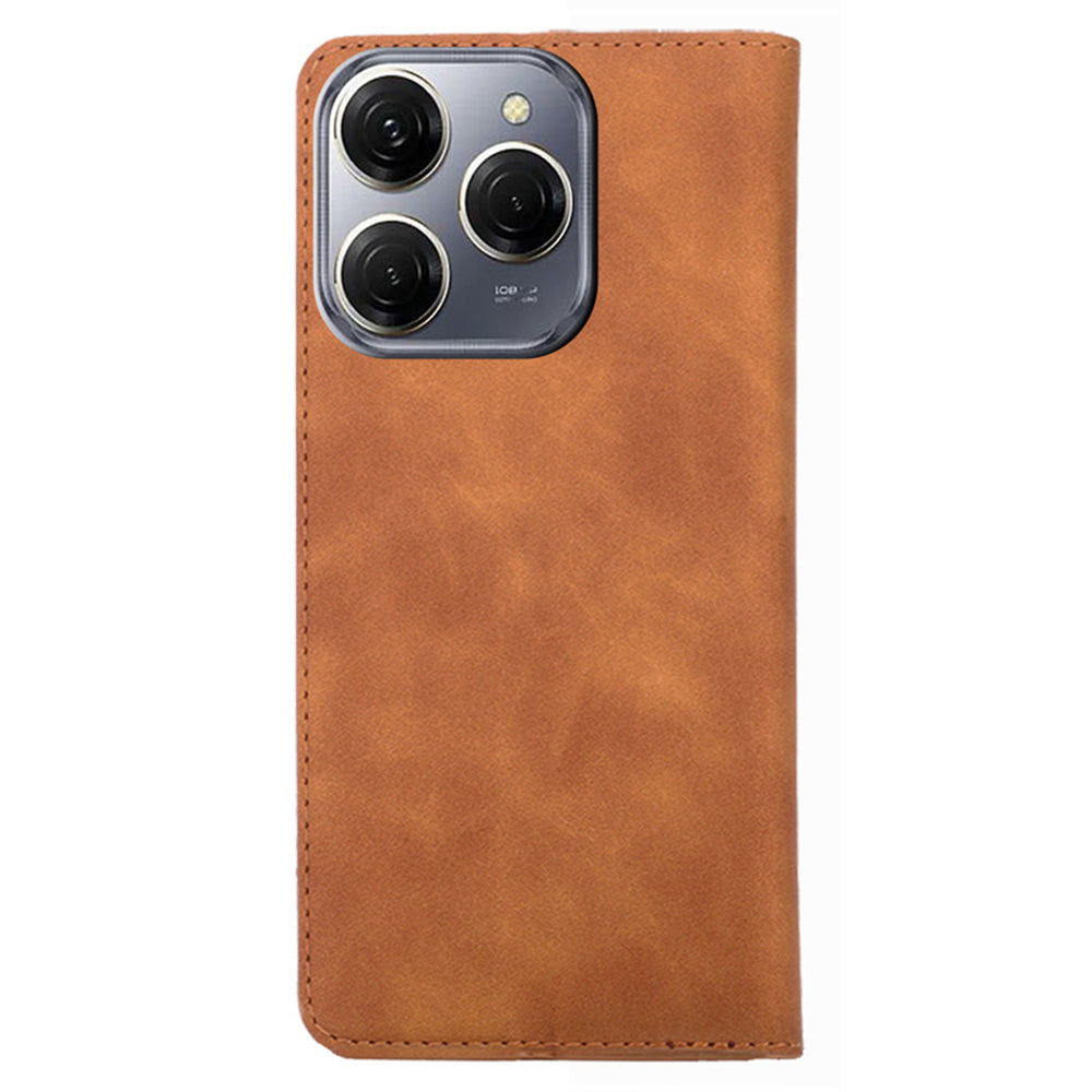 For Transsion Tecno Spark 20 Pro Case Anti-Scratch PU Leather Stand Card Slots Cell Phone Cover - Light Brown