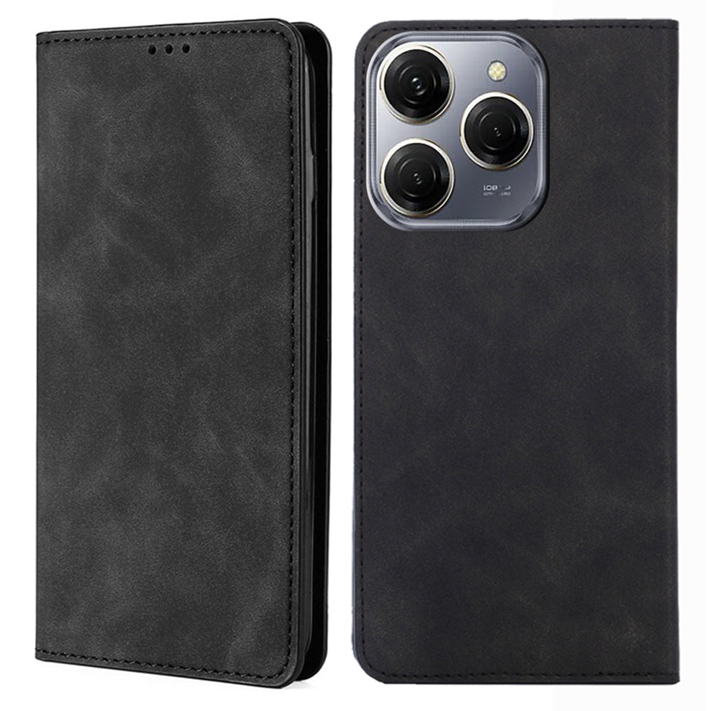 For Transsion Tecno Spark 20 Pro Case Anti-Scratch PU Leather Stand Card Slots Cell Phone Cover - Light Brown