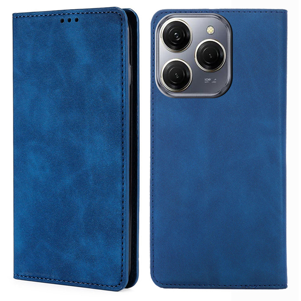 For Transsion Tecno Spark 20 Pro Case Anti-Scratch PU Leather Stand Card Slots Cell Phone Cover - Light Brown