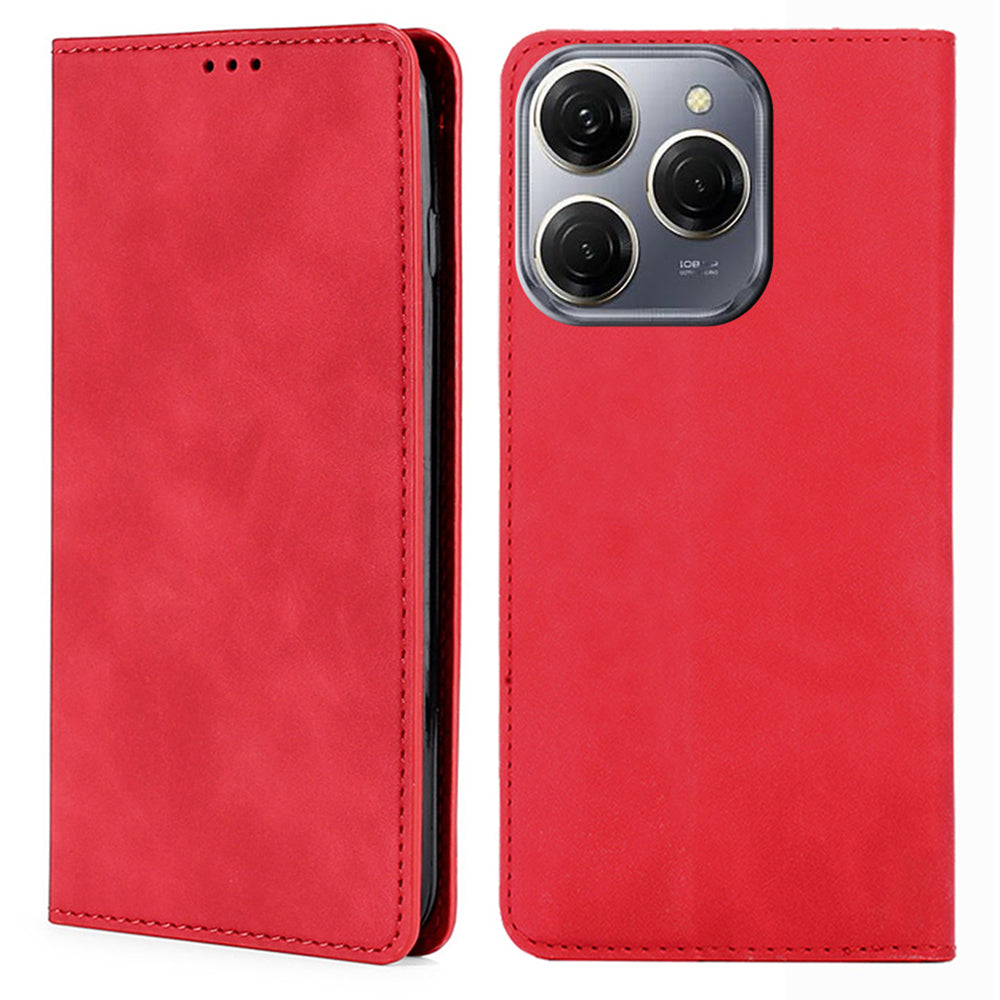 For Transsion Tecno Spark 20 Pro Case Anti-Scratch PU Leather Stand Card Slots Cell Phone Cover - Light Brown