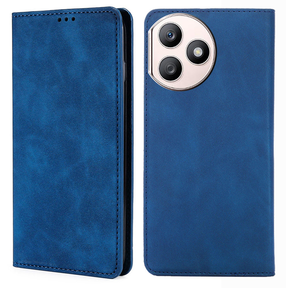 For Honor X50i+ 5G Skin-Touch Cell Phone Case Leather Stand Card Slots Phone Cover - Black