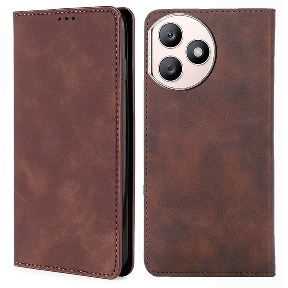 For Honor X50i+ 5G Skin-Touch Cell Phone Case Leather Stand Card Slots Phone Cover - Black