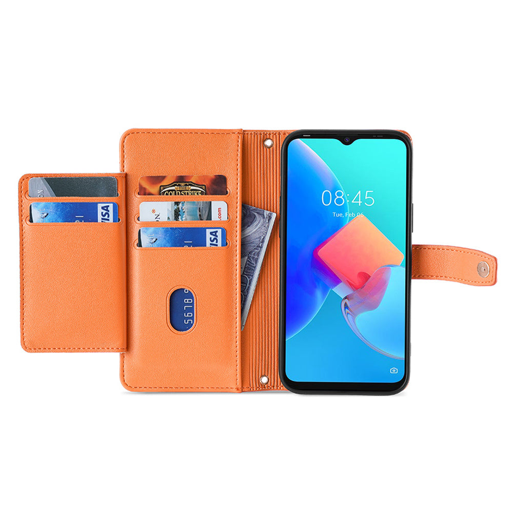 For Transsion Tecno Spark 20 Pro Case Zipper Pocket PU Leather Phone Wallet Cover with Shoulder Wrist Straps - Orange