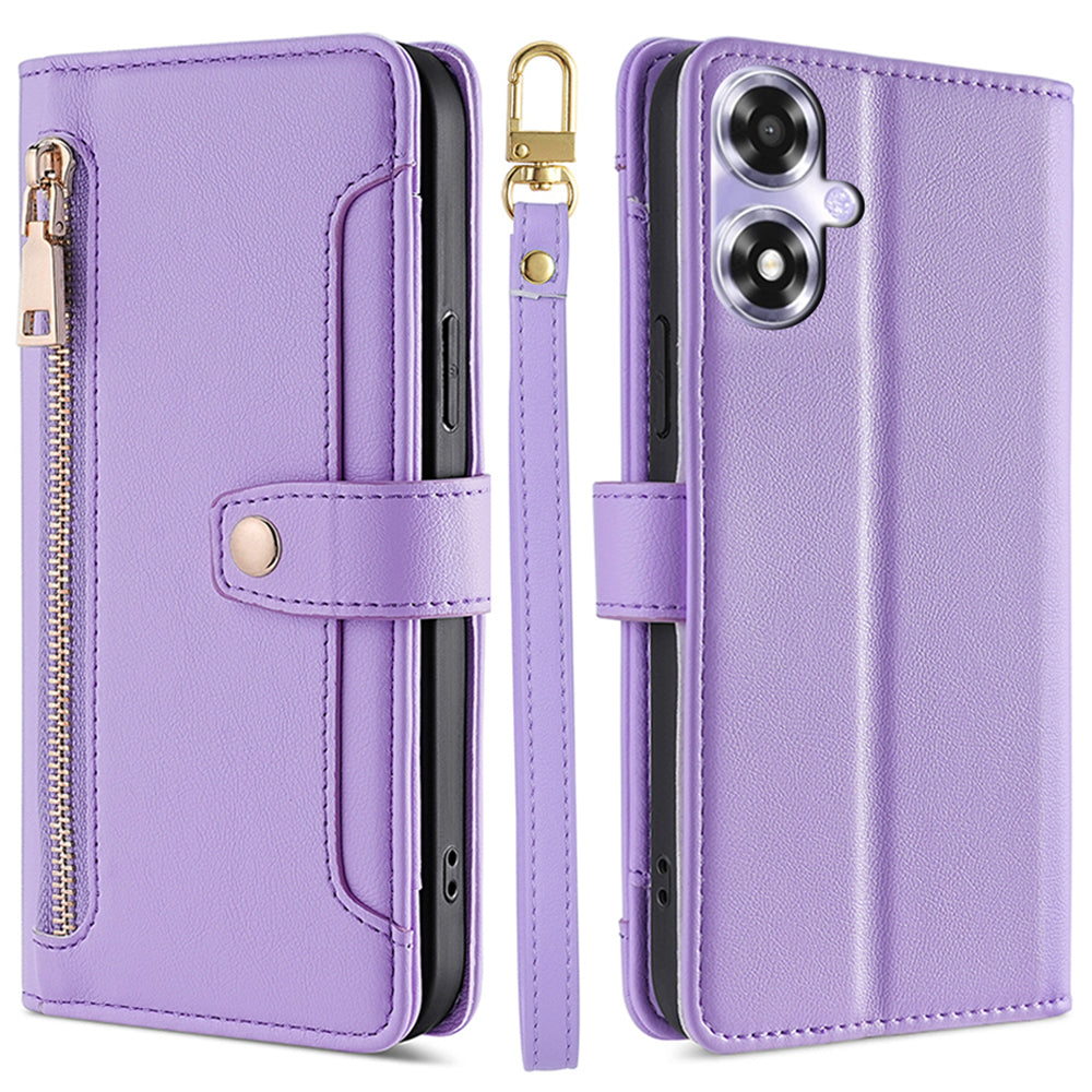 For Oppo A2x 5G / A2m 5G Magnetic Case Crossbody PU Leather+TPU 6 Card Holders Phone Cover - Purple