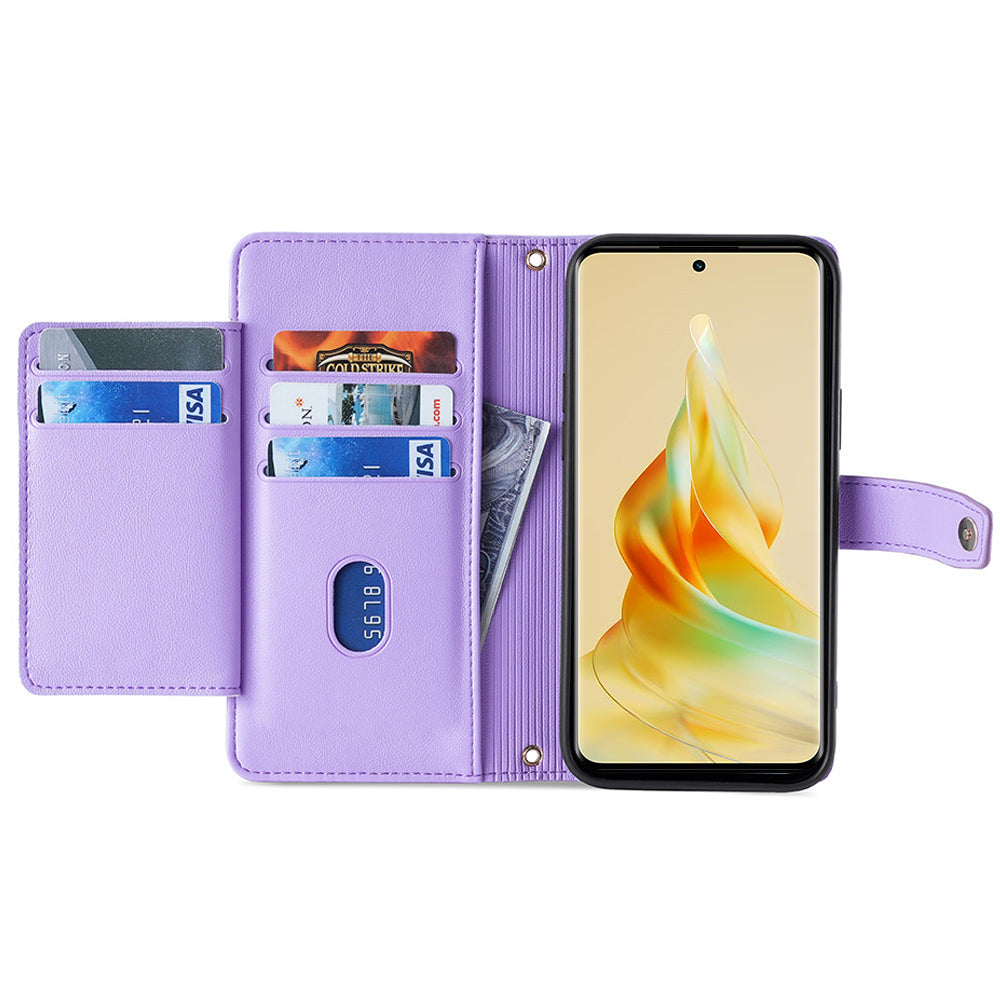 For Oppo A2x 5G / A2m 5G Magnetic Case Crossbody PU Leather+TPU 6 Card Holders Phone Cover - Purple