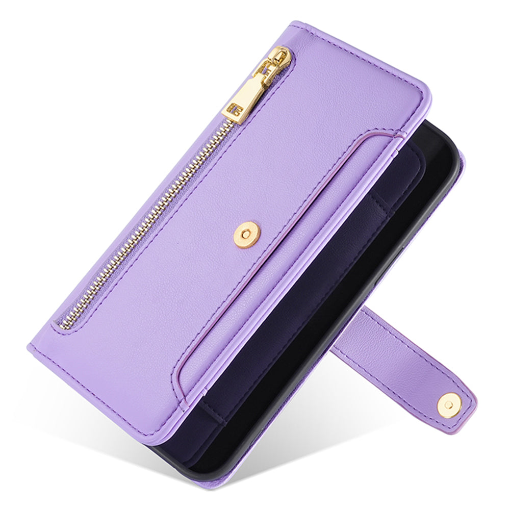 For Oppo A2x 5G / A2m 5G Magnetic Case Crossbody PU Leather+TPU 6 Card Holders Phone Cover - Purple