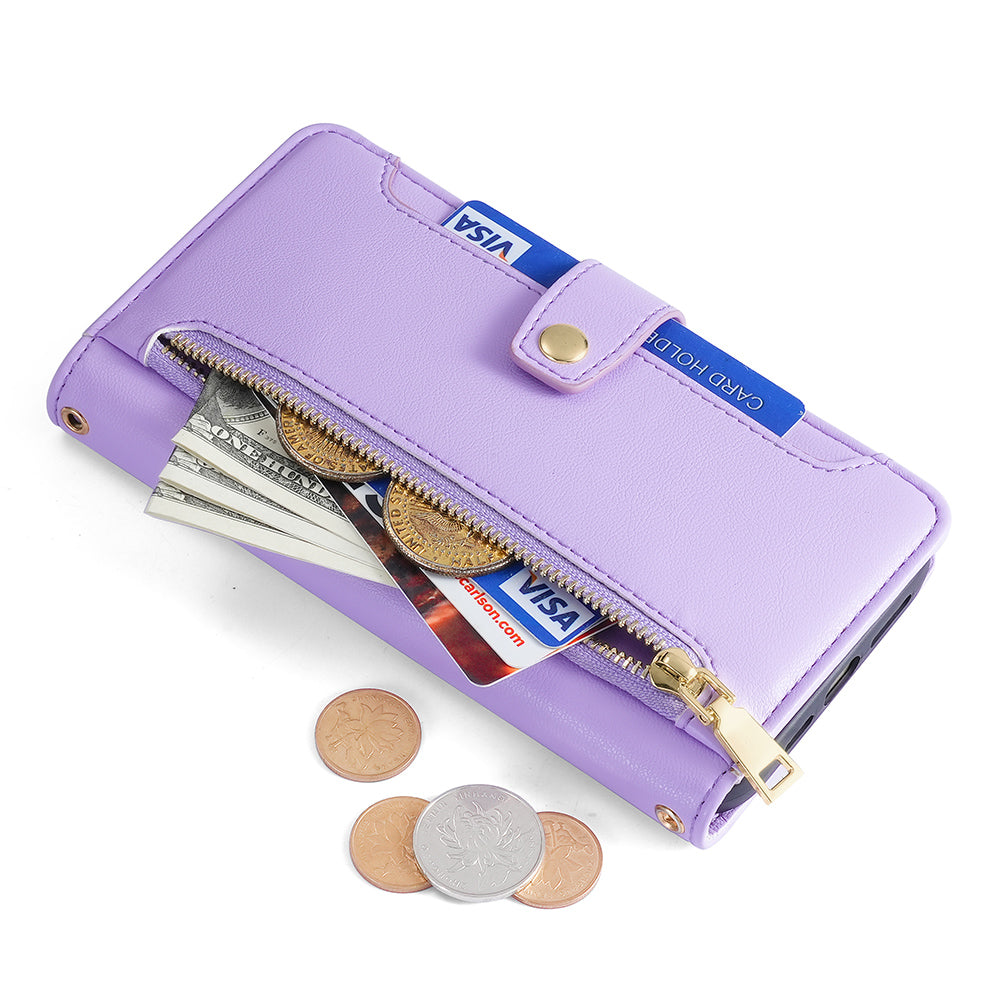 For Oppo A2x 5G / A2m 5G Magnetic Case Crossbody PU Leather+TPU 6 Card Holders Phone Cover - Purple