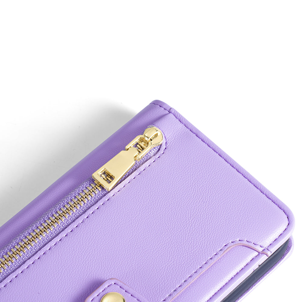 For Oppo A2x 5G / A2m 5G Magnetic Case Crossbody PU Leather+TPU 6 Card Holders Phone Cover - Purple