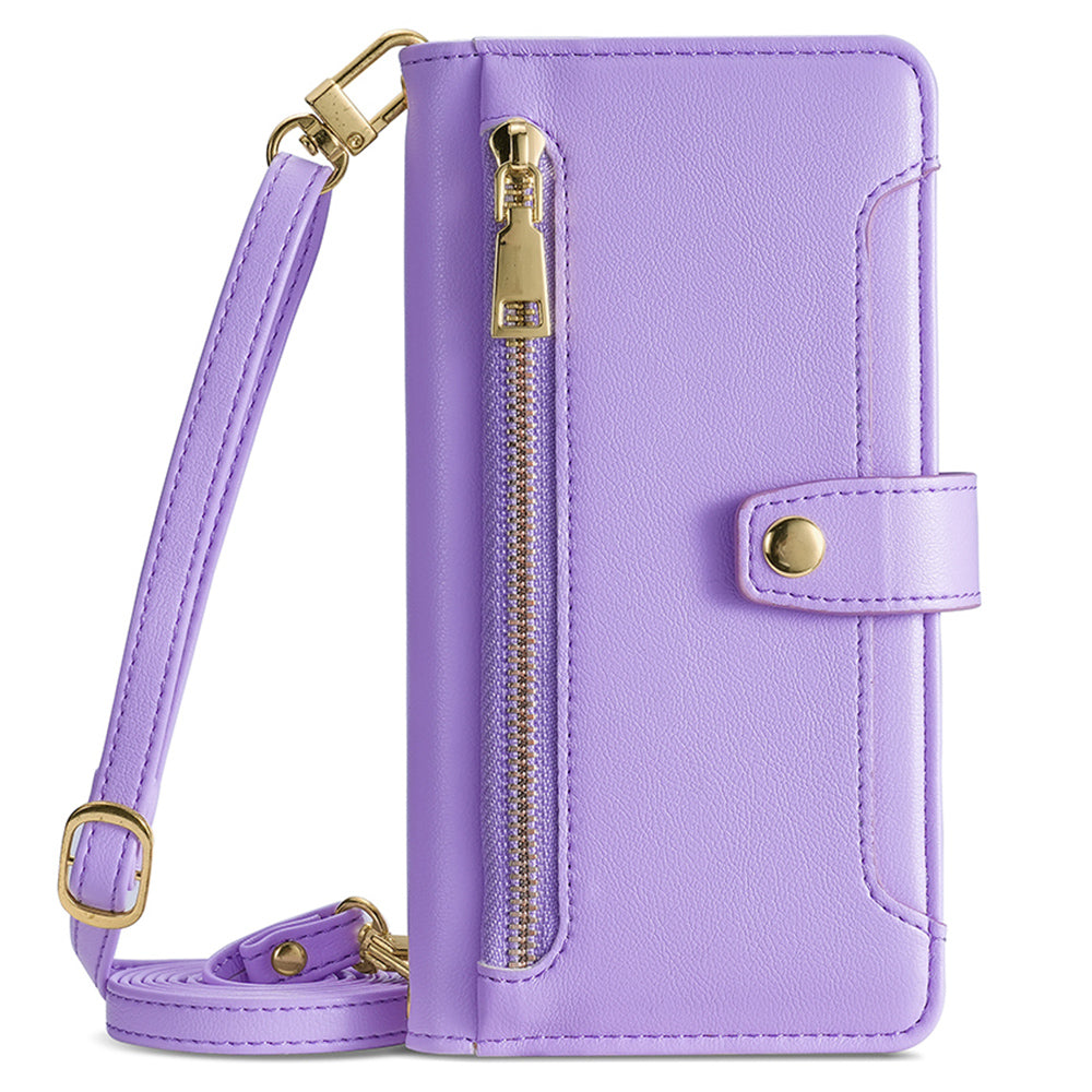 For Oppo A2x 5G / A2m 5G Magnetic Case Crossbody PU Leather+TPU 6 Card Holders Phone Cover - Purple