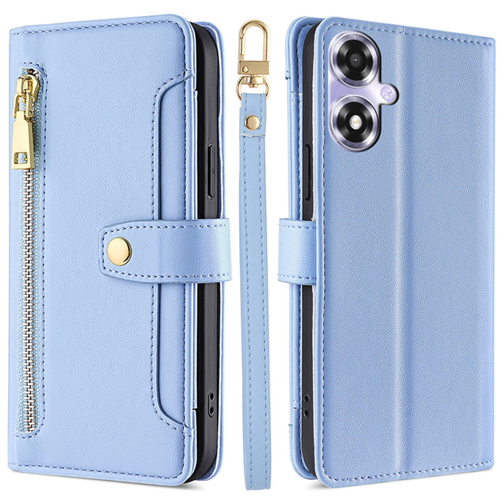 For Oppo A2x 5G / A2m 5G Magnetic Case Crossbody PU Leather+TPU 6 Card Holders Phone Cover - Purple