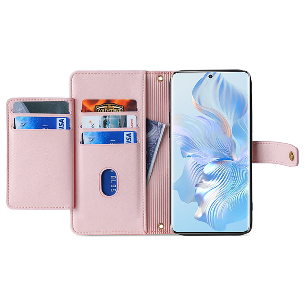 For Honor Play 50 Plus 5G / Play 8T 5G / X7b 4G / 90 Smart Cell Phone Case Zipper Pocket PU Leather Crossbody Cover - Pink