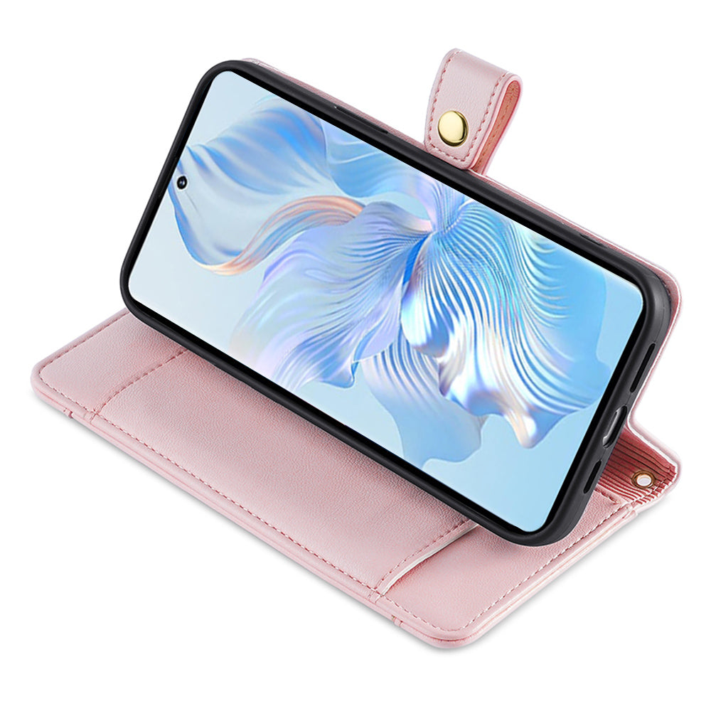 For Honor Play 50 Plus 5G / Play 8T 5G / X7b 4G / 90 Smart Cell Phone Case Zipper Pocket PU Leather Crossbody Cover - Pink