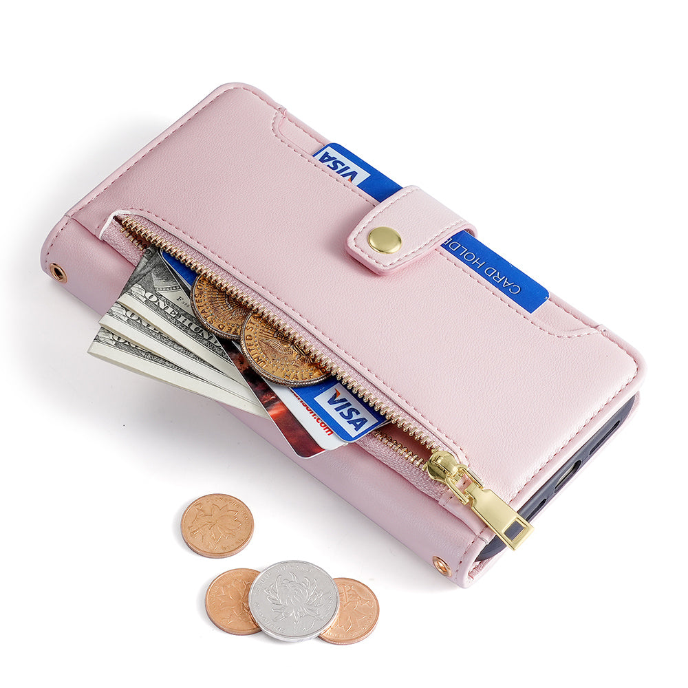 For Honor Play 50 Plus 5G / Play 8T 5G / X7b 4G / 90 Smart Cell Phone Case Zipper Pocket PU Leather Crossbody Cover - Pink