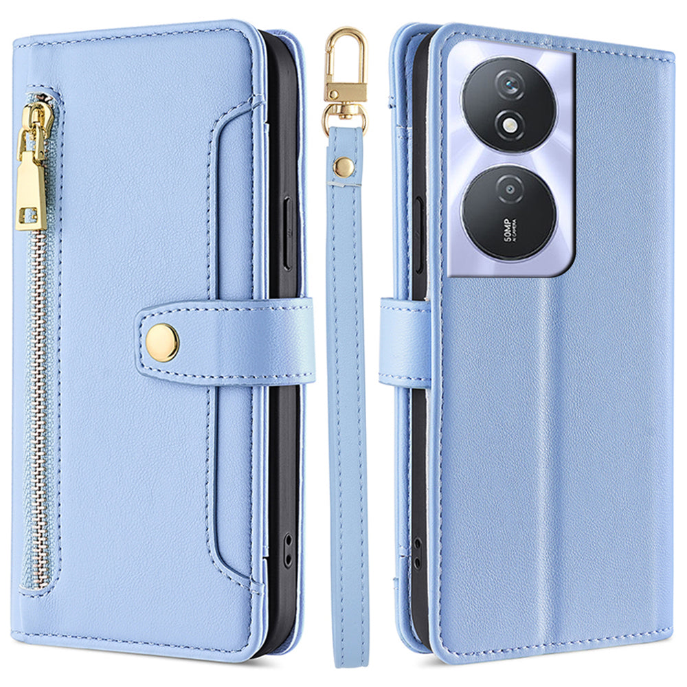 For Honor Play 50 Plus 5G / Play 8T 5G / X7b 4G / 90 Smart Cell Phone Case Zipper Pocket PU Leather Crossbody Cover - Pink