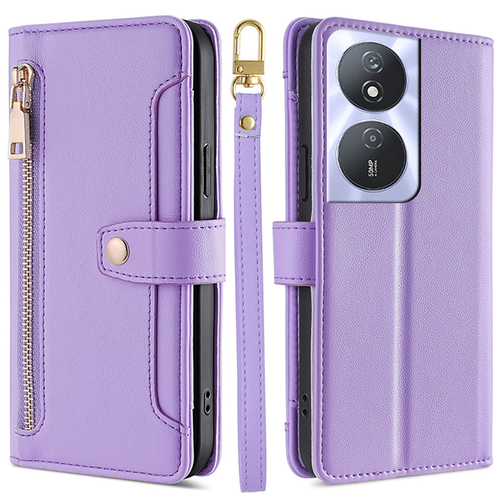 For Honor Play 50 Plus 5G / Play 8T 5G / X7b 4G / 90 Smart Cell Phone Case Zipper Pocket PU Leather Crossbody Cover - Pink