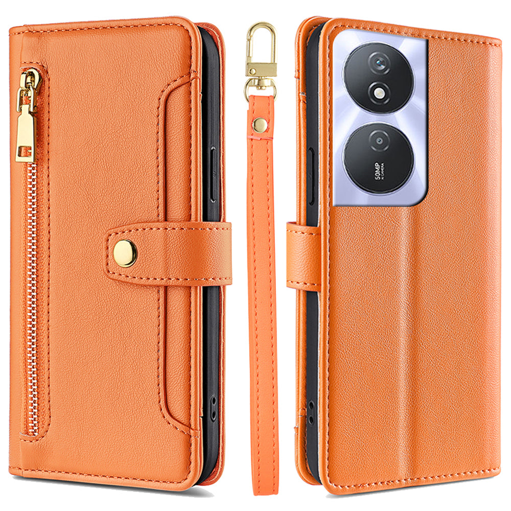 For Honor Play 50 Plus 5G / Play 8T 5G / X7b 4G / 90 Smart Cell Phone Case Zipper Pocket PU Leather Crossbody Cover - Pink