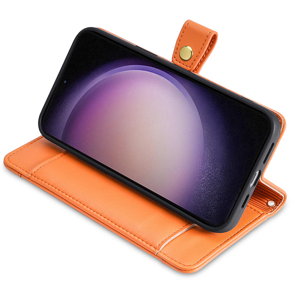 For Samsung Galaxy A15 4G / A15 5G Magnetic Phone Case Zipper Pocket 6 Card Holders Cover - Orange