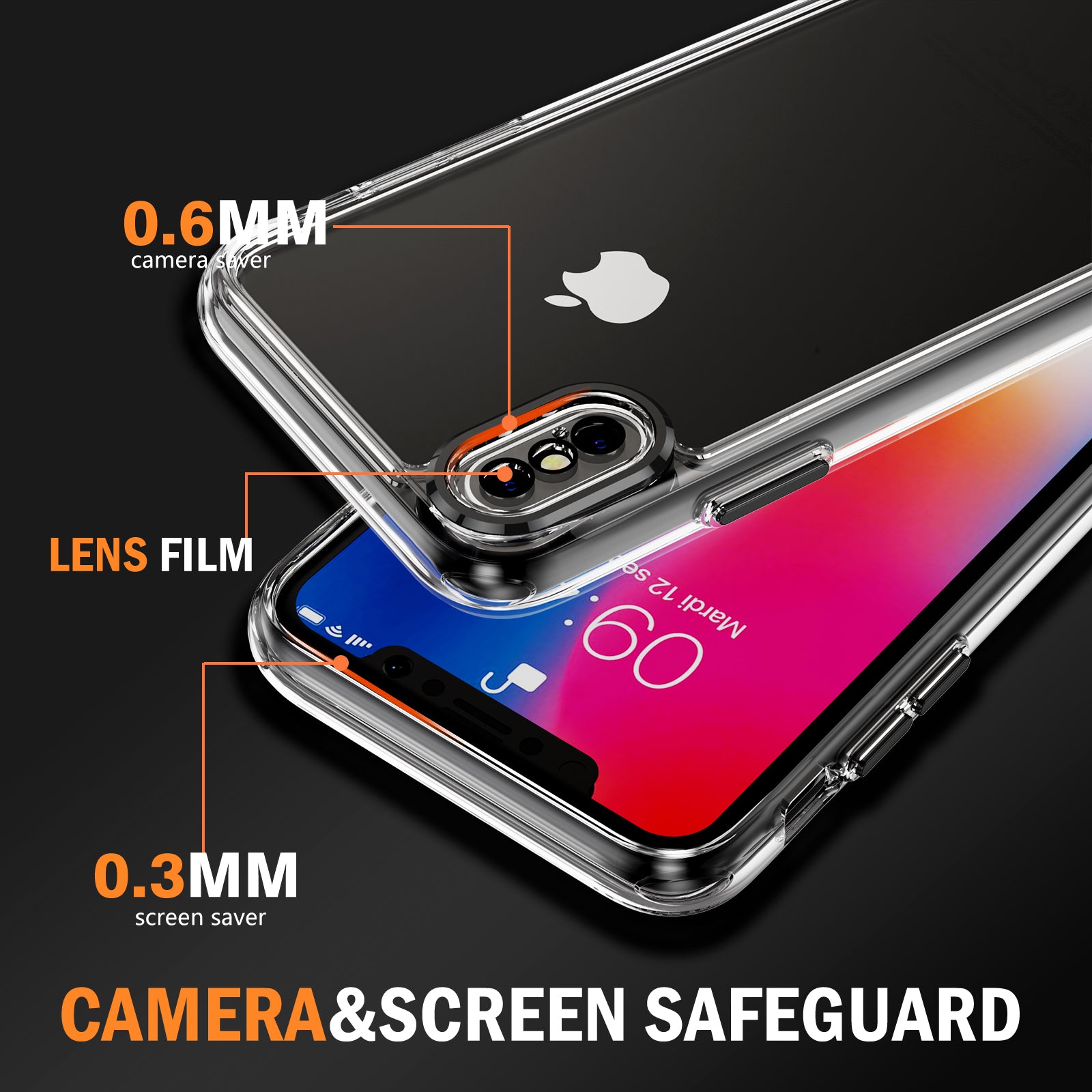 YSM Clear Case for iPhone X / XS Airbag Drop Protection Phone Cover - Black