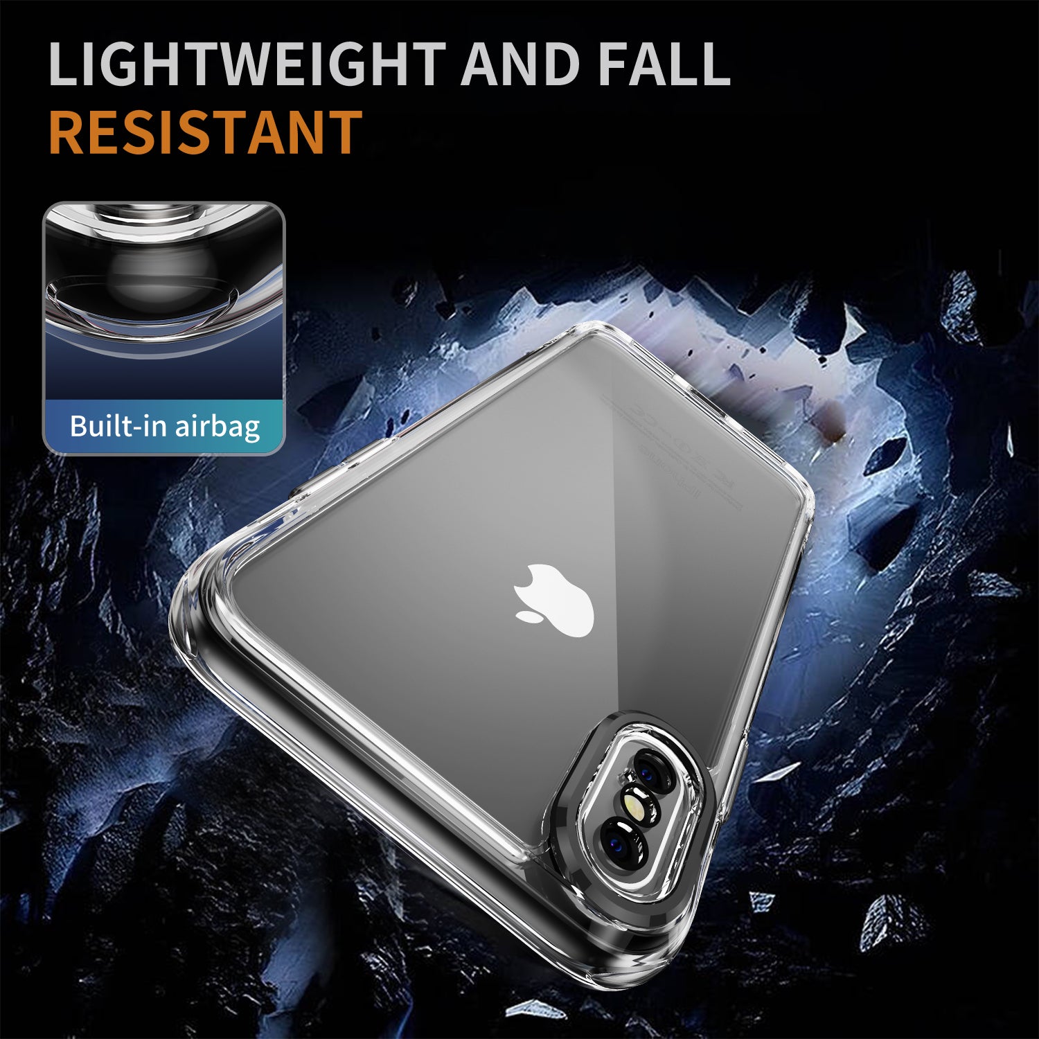 YSM Clear Case for iPhone X / XS Airbag Drop Protection Phone Cover - Black
