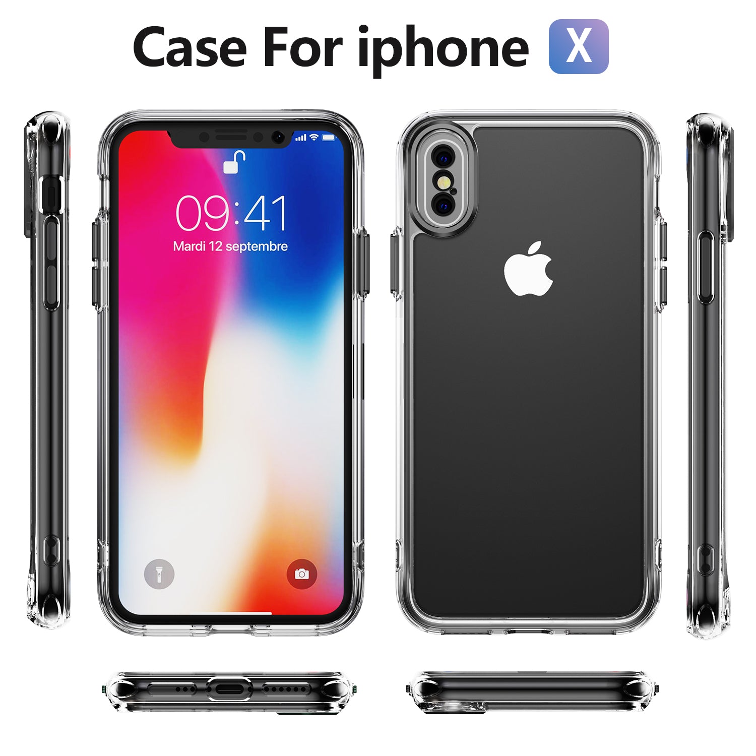 YSM Clear Case for iPhone X / XS Airbag Drop Protection Phone Cover - Black